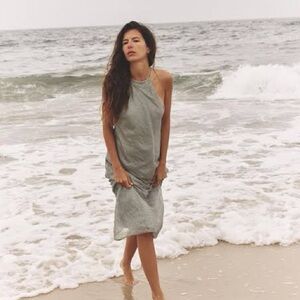 Zara Grey lined sheer maxi dress